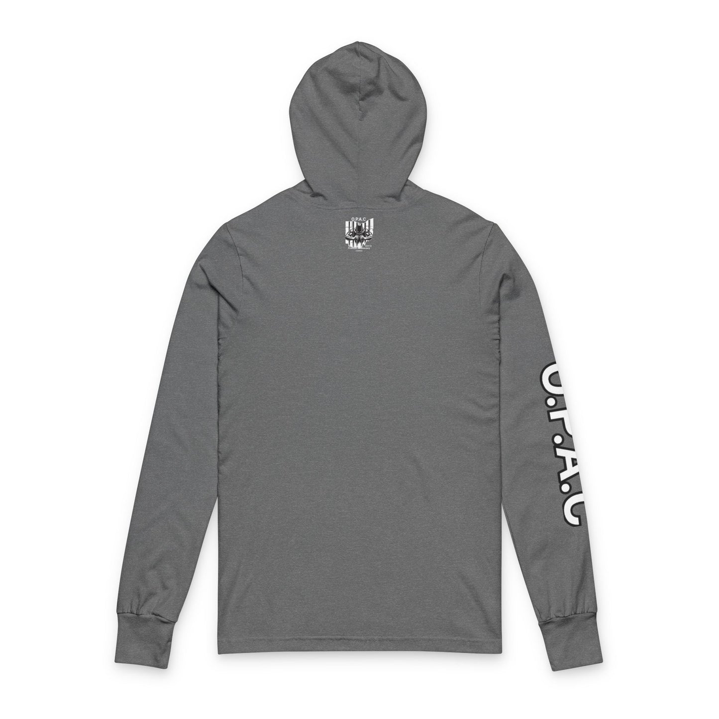 O.P.A.C. White-Lettered Text Advocacy Graphic Hooded Long White-Lettered Text Sleeve Tee, Prisoner Rights Awareness