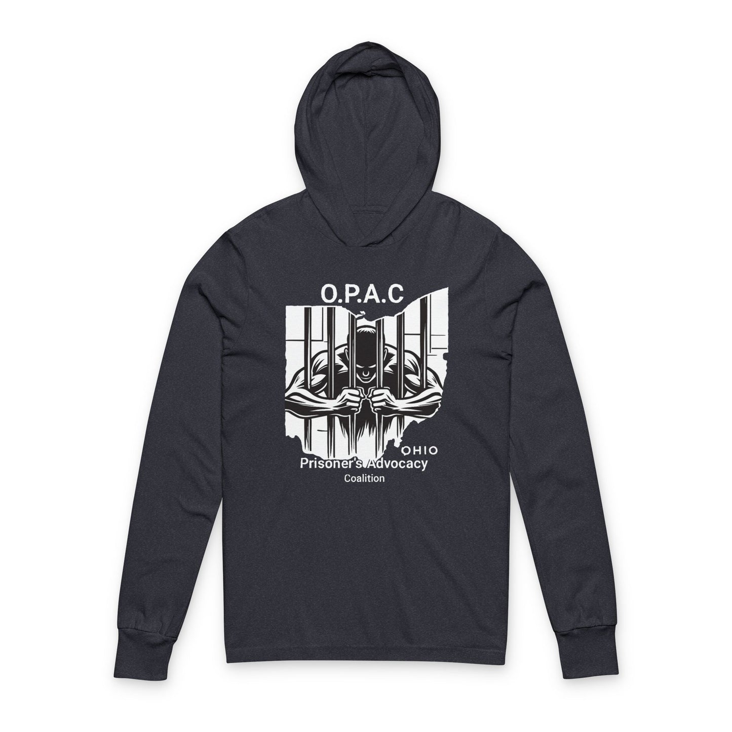 O.P.A.C. Advocacy WHITE Graphic Hooded Long Sleeve Tee, Prisoner Rights Awareness