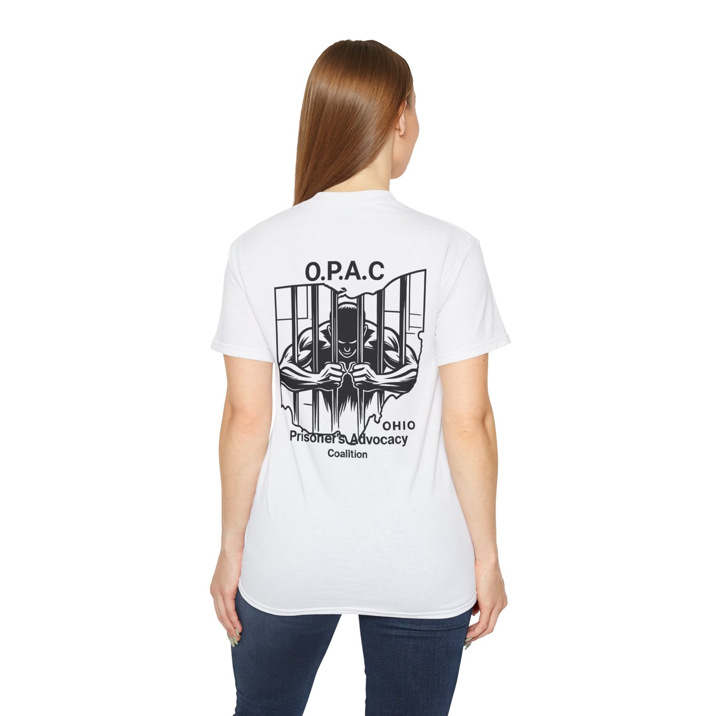 Double-sided Unisex Black-Lettered Text Big Back Graphic Advocacy Tee - Support Prisoners' Rights, Social Justice Apparel, Protest Wear, Activism T-Shirt