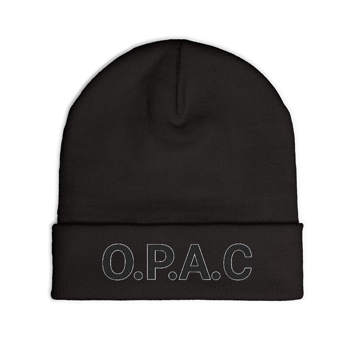 O.P.A.C. BIG Black- Lettered Text Custom Embroidered Knit Beanie - Cozy Fashion Accessory, Winter Gift, O.P.A.C. Beanie, Streetwear Essential, Unisex Hat