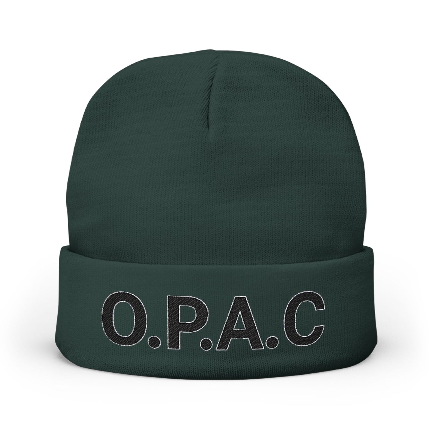 O.P.A.C. BIG Black- Lettered Text Custom Embroidered Knit Beanie - Cozy Fashion Accessory, Winter Gift, O.P.A.C. Beanie, Streetwear Essential, Unisex Hat