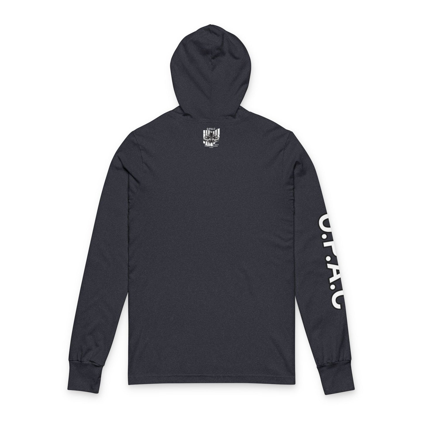 O.P.A.C. White-Lettered Text Advocacy Graphic Hooded Long White-Lettered Text Sleeve Tee, Prisoner Rights Awareness