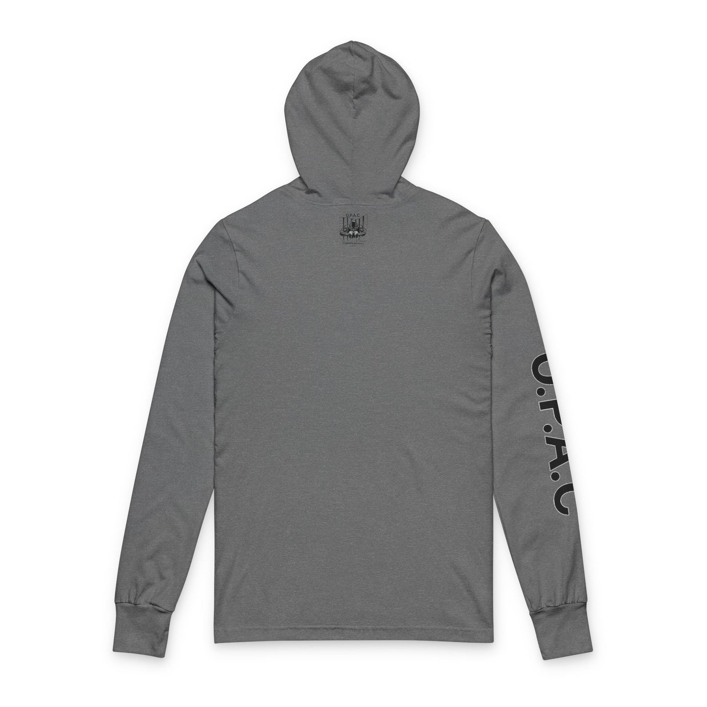 O.P.A.C. Black-Lettered Text Advocacy Graphic Hooded Long Black-Lettered Text Sleeve Tee, Prisoner Rights Awareness