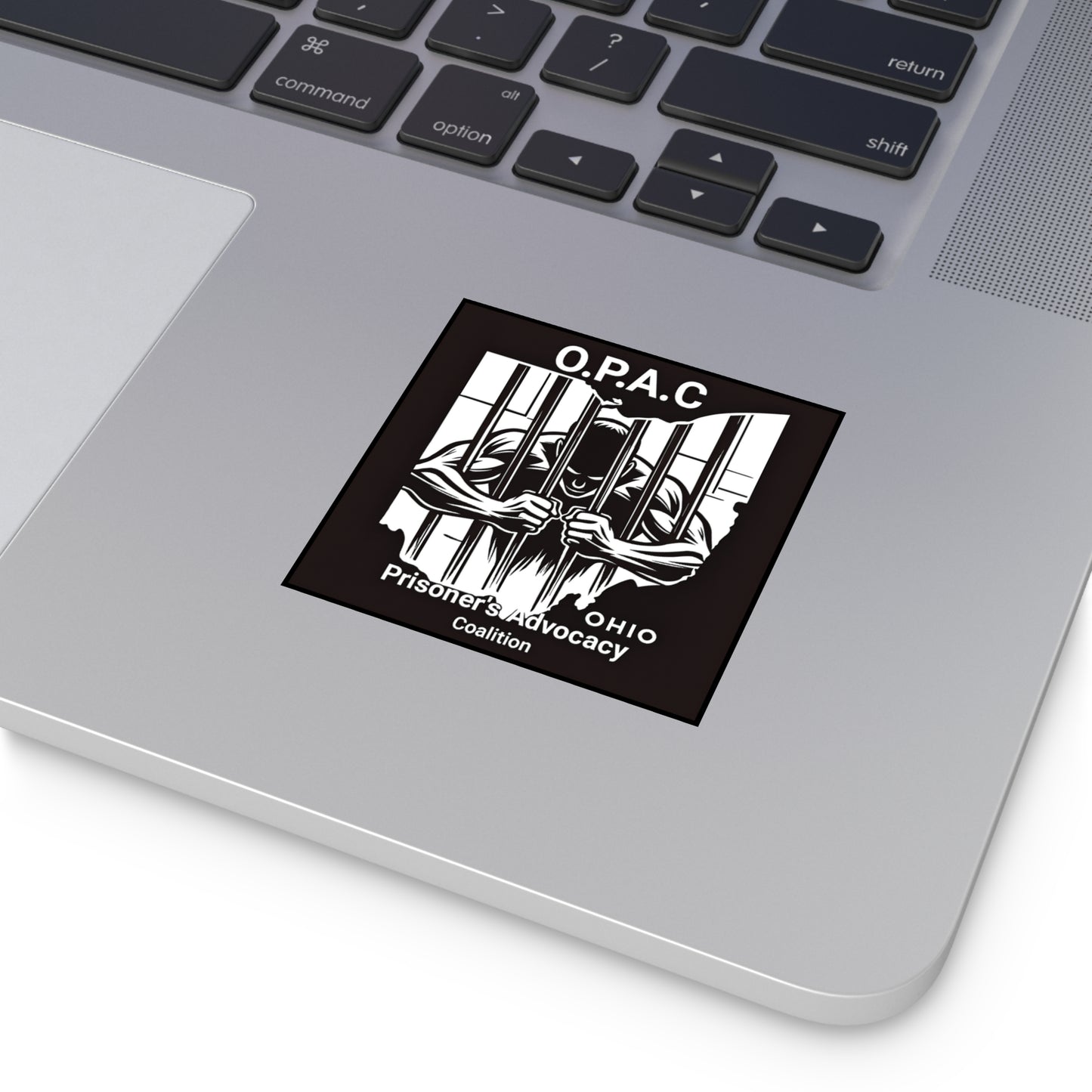 Prison Advocacy Laminate Stickers, Square, Black, O.P.A.C. Designs, Justice Reform, Awareness Campaign, Activism, Prisoner Rights