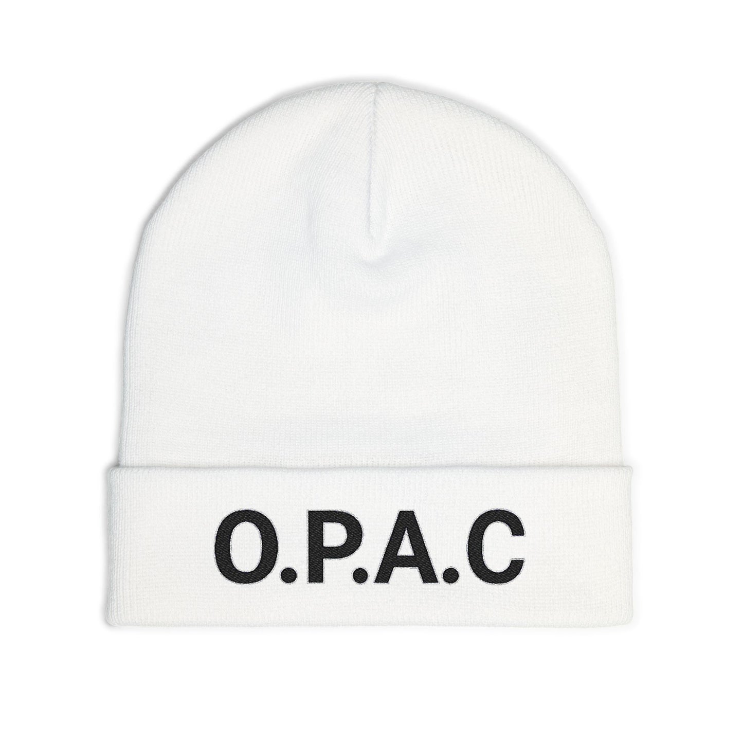 O.P.A.C. BIG Black- Lettered Text Custom Embroidered Knit Beanie - Cozy Fashion Accessory, Winter Gift, O.P.A.C. Beanie, Streetwear Essential, Unisex Hat