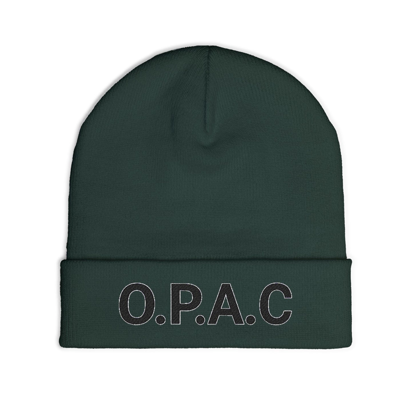 O.P.A.C. BIG Black- Lettered Text Custom Embroidered Knit Beanie - Cozy Fashion Accessory, Winter Gift, O.P.A.C. Beanie, Streetwear Essential, Unisex Hat