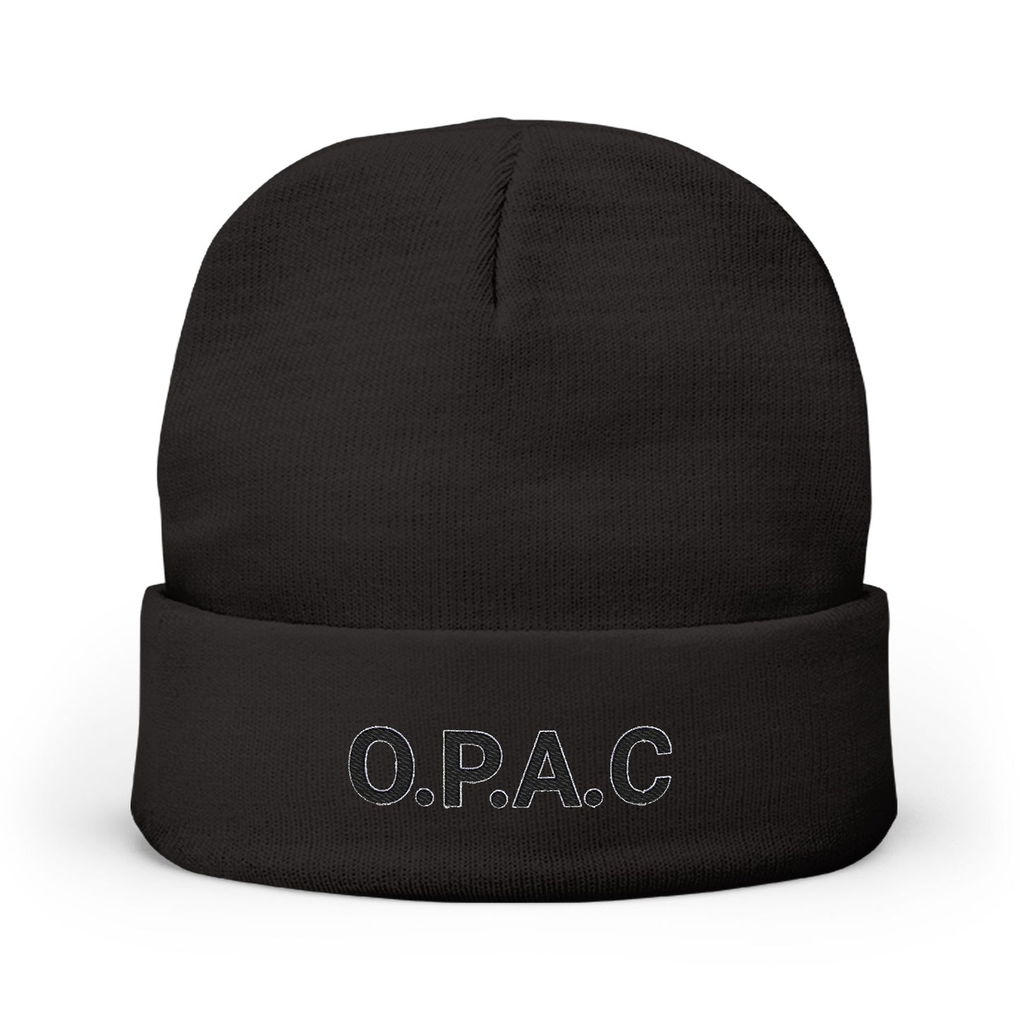 O.P.A.C. MID Black- Lettered Text Custom Embroidered Knit Beanie - Cozy Fashion Accessory, Winter Gift, O.P.A.C. Beanie, Streetwear Essential, Unisex Hat