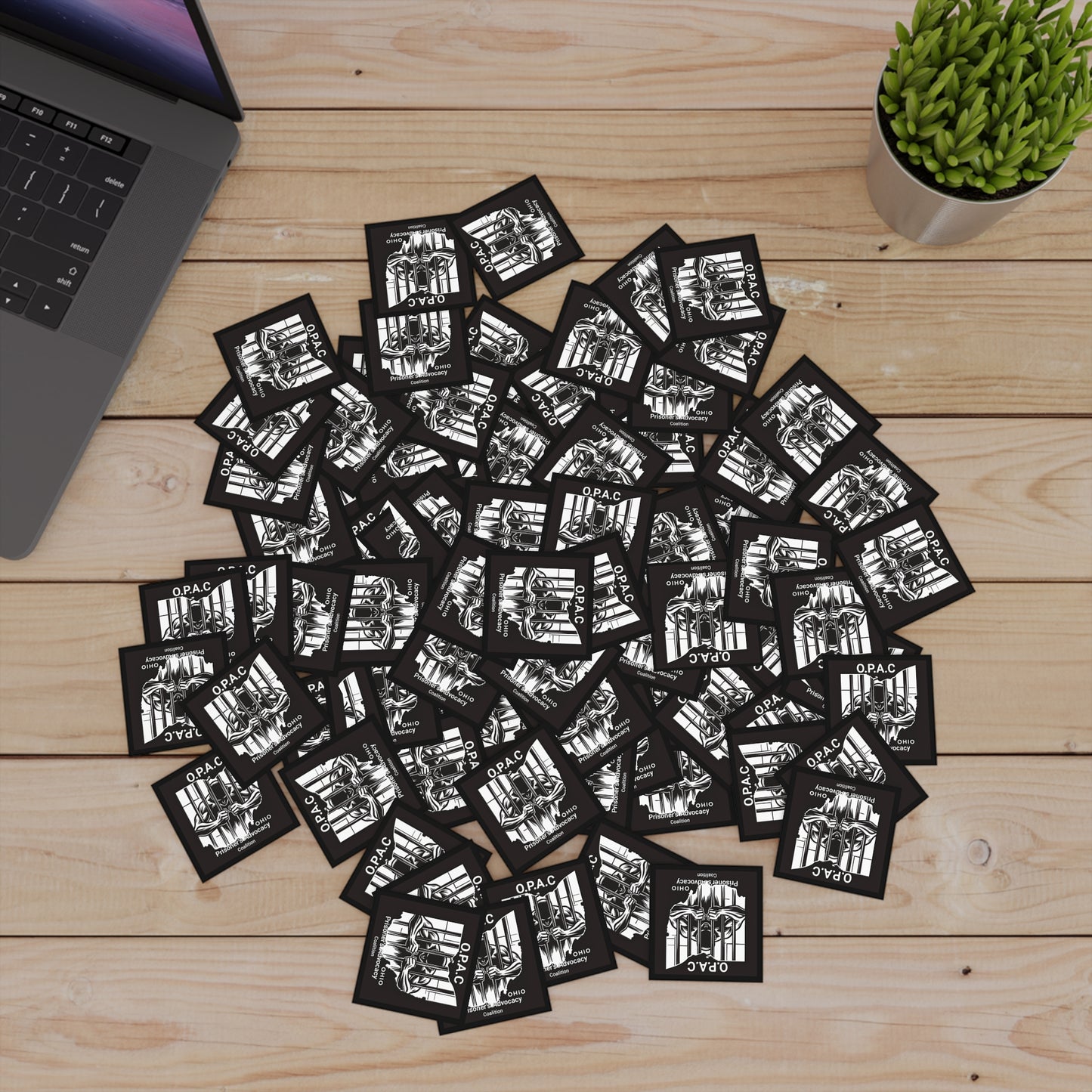 Prison Advocacy Laminate Stickers, Square, Black, O.P.A.C. Designs, Justice Reform, Awareness Campaign, Activism, Prisoner Rights