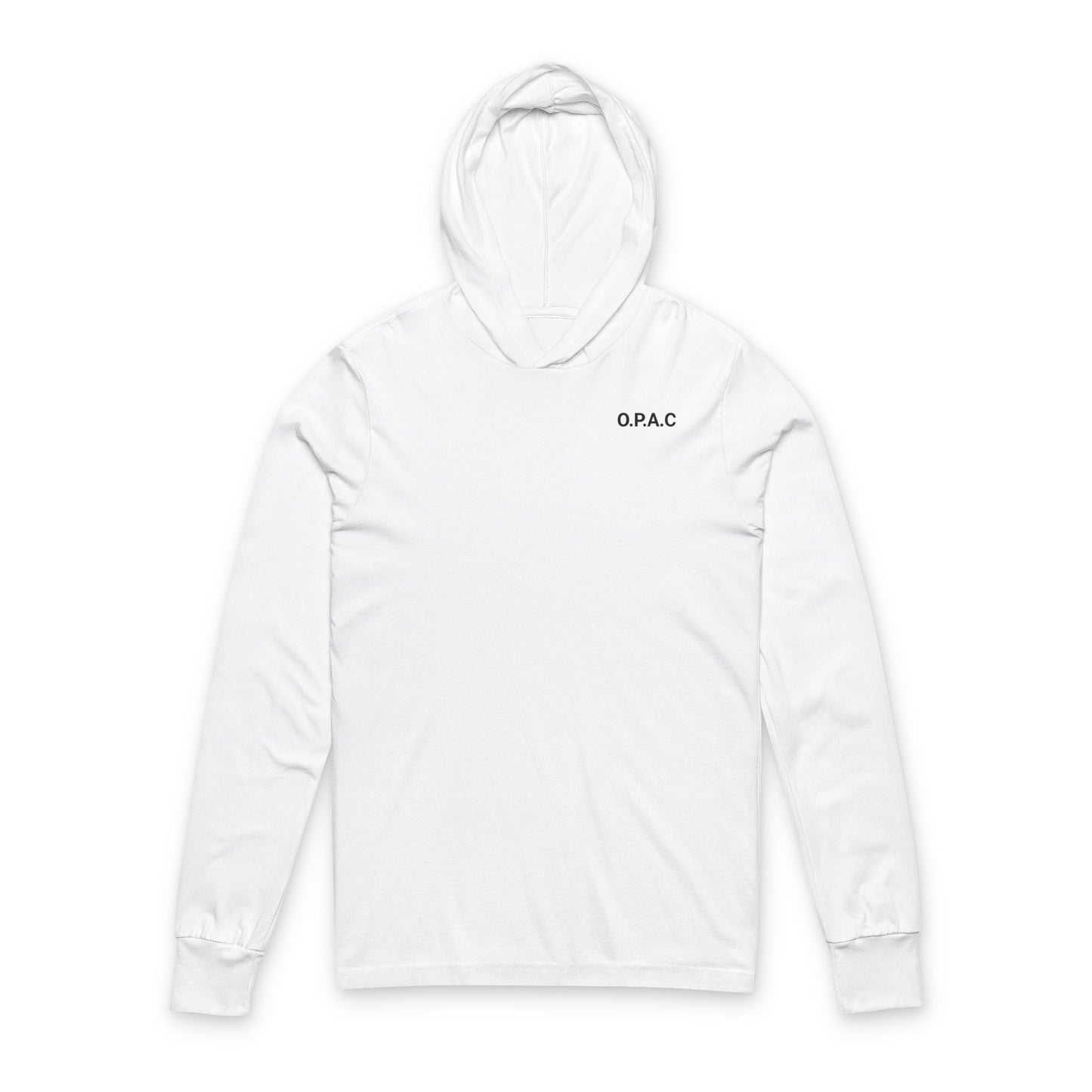 O.P.A.C. Black-Lettered Text BIG Advocacy Graphic (on back) Hooded Long Sleeve Tee, Prisoner Rights Awareness