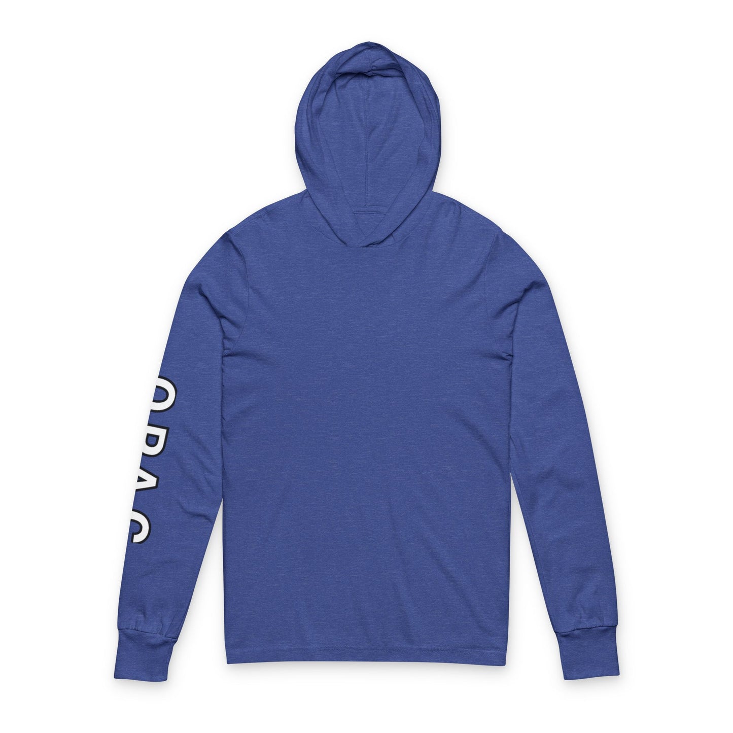 O.P.A.C. Bare-Chested BIG Advocacy Graphic (on back) Hooded Long White-Lettered Text Sleeve Tee, Prisoner Rights Awareness,