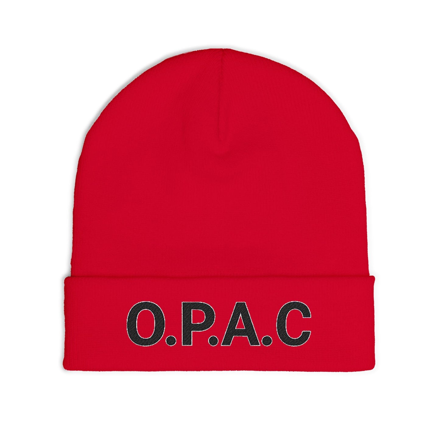 O.P.A.C. BIG Black- Lettered Text Custom Embroidered Knit Beanie - Cozy Fashion Accessory, Winter Gift, O.P.A.C. Beanie, Streetwear Essential, Unisex Hat