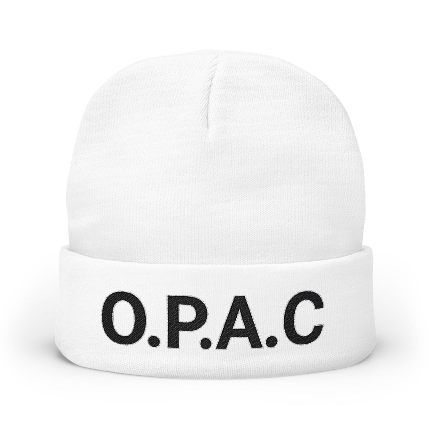 O.P.A.C. BIG Black- Lettered Text Custom Embroidered Knit Beanie - Cozy Fashion Accessory, Winter Gift, O.P.A.C. Beanie, Streetwear Essential, Unisex Hat