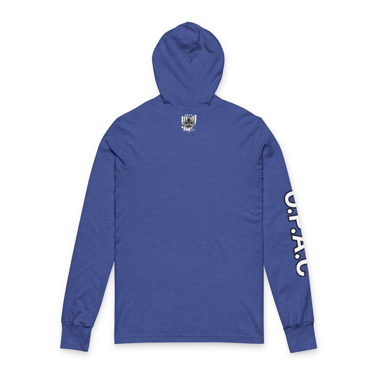 O.P.A.C. White-Lettered Text Advocacy Graphic Hooded Long White-Lettered Text Sleeve Tee, Prisoner Rights Awareness