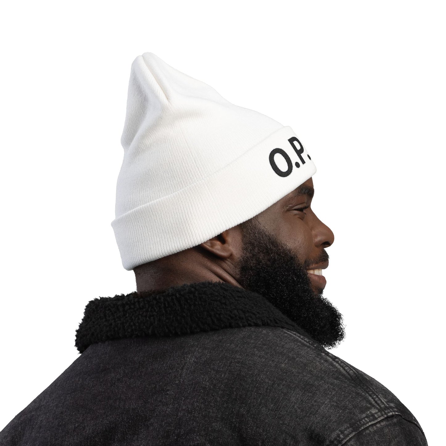 O.P.A.C. BIG Black- Lettered Text Custom Embroidered Knit Beanie - Cozy Fashion Accessory, Winter Gift, O.P.A.C. Beanie, Streetwear Essential, Unisex Hat