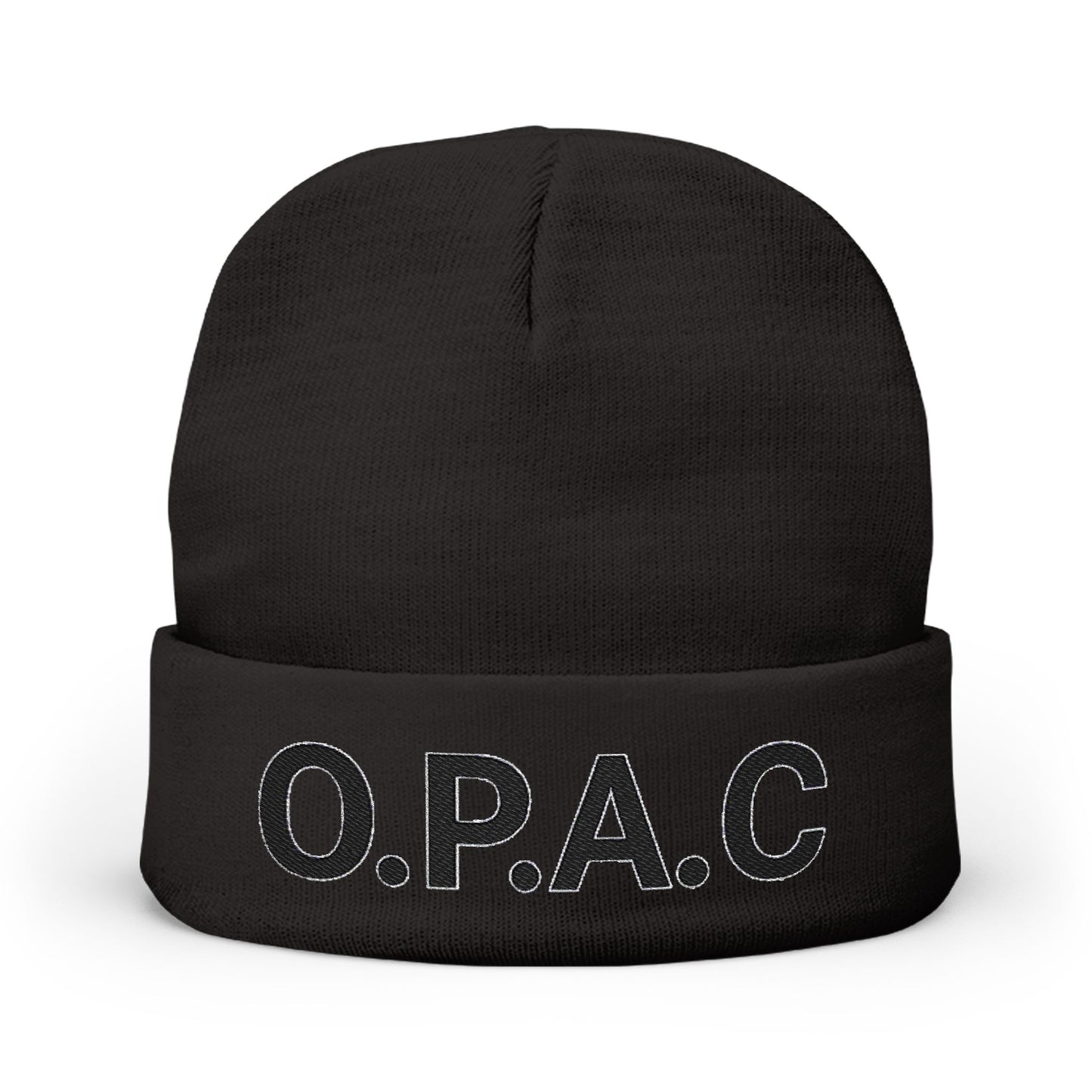 O.P.A.C. BIG Black- Lettered Text Custom Embroidered Knit Beanie - Cozy Fashion Accessory, Winter Gift, O.P.A.C. Beanie, Streetwear Essential, Unisex Hat