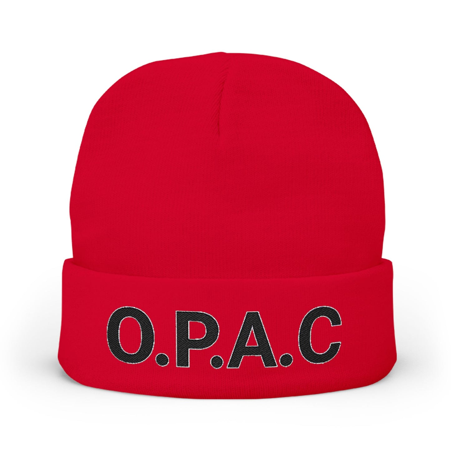 O.P.A.C. BIG Black- Lettered Text Custom Embroidered Knit Beanie - Cozy Fashion Accessory, Winter Gift, O.P.A.C. Beanie, Streetwear Essential, Unisex Hat