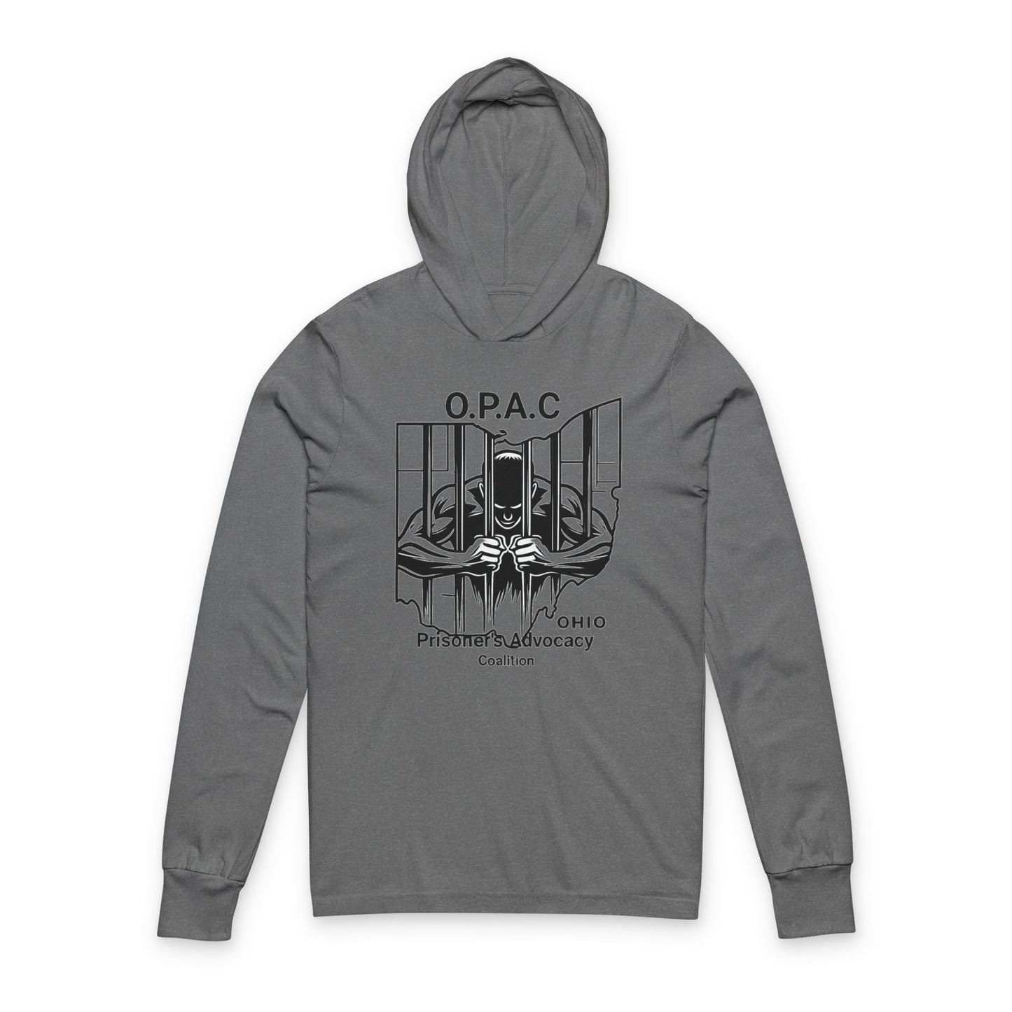 O.P.A.C. Advocacy Graphic Hooded Long Sleeve Tee, Prisoner Rights Awareness