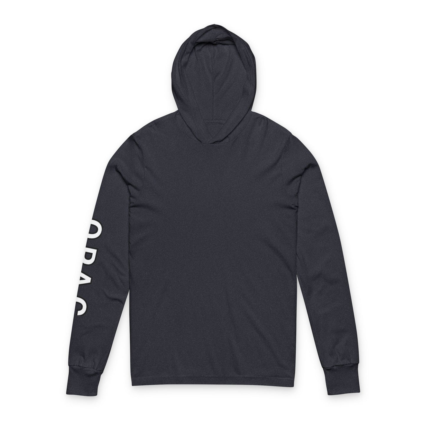 O.P.A.C. Bare-Chested BIG Advocacy Graphic (on back) Hooded Long White-Lettered Text Sleeve Tee, Prisoner Rights Awareness,