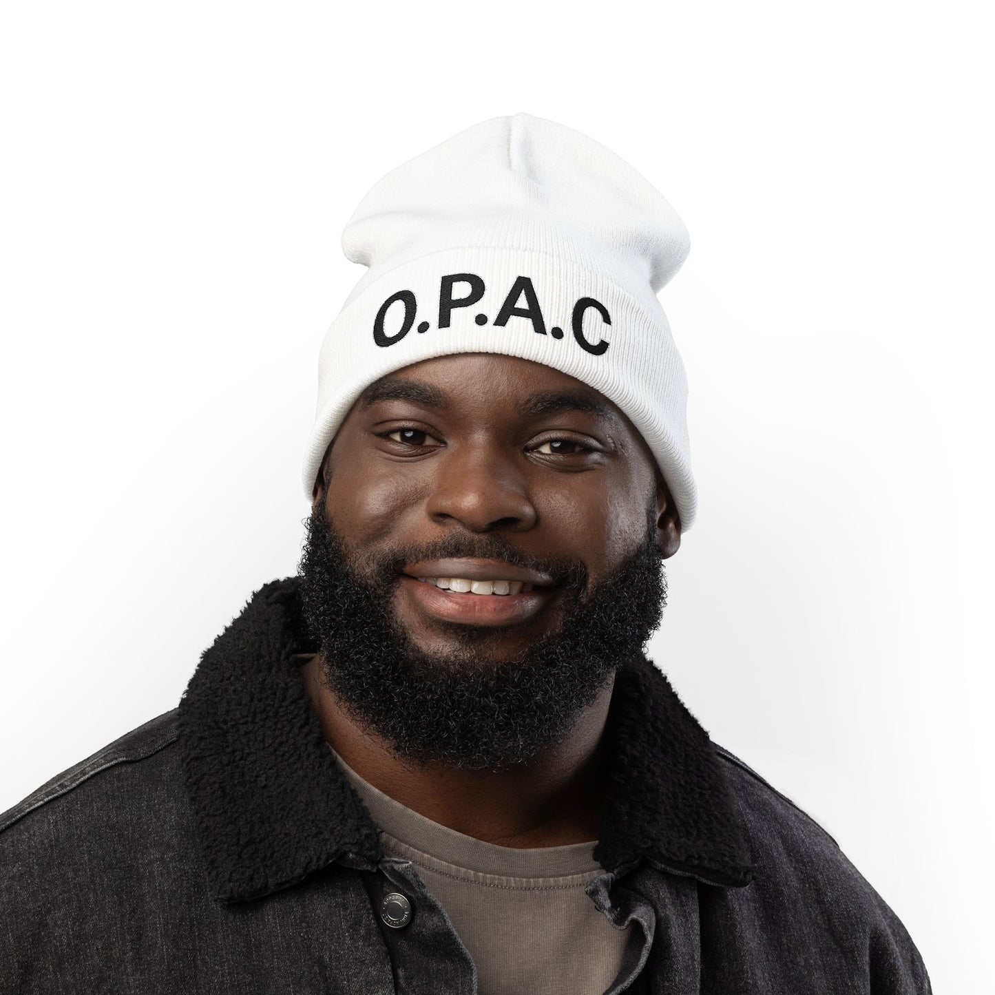 O.P.A.C. BIG Black- Lettered Text Custom Embroidered Knit Beanie - Cozy Fashion Accessory, Winter Gift, O.P.A.C. Beanie, Streetwear Essential, Unisex Hat