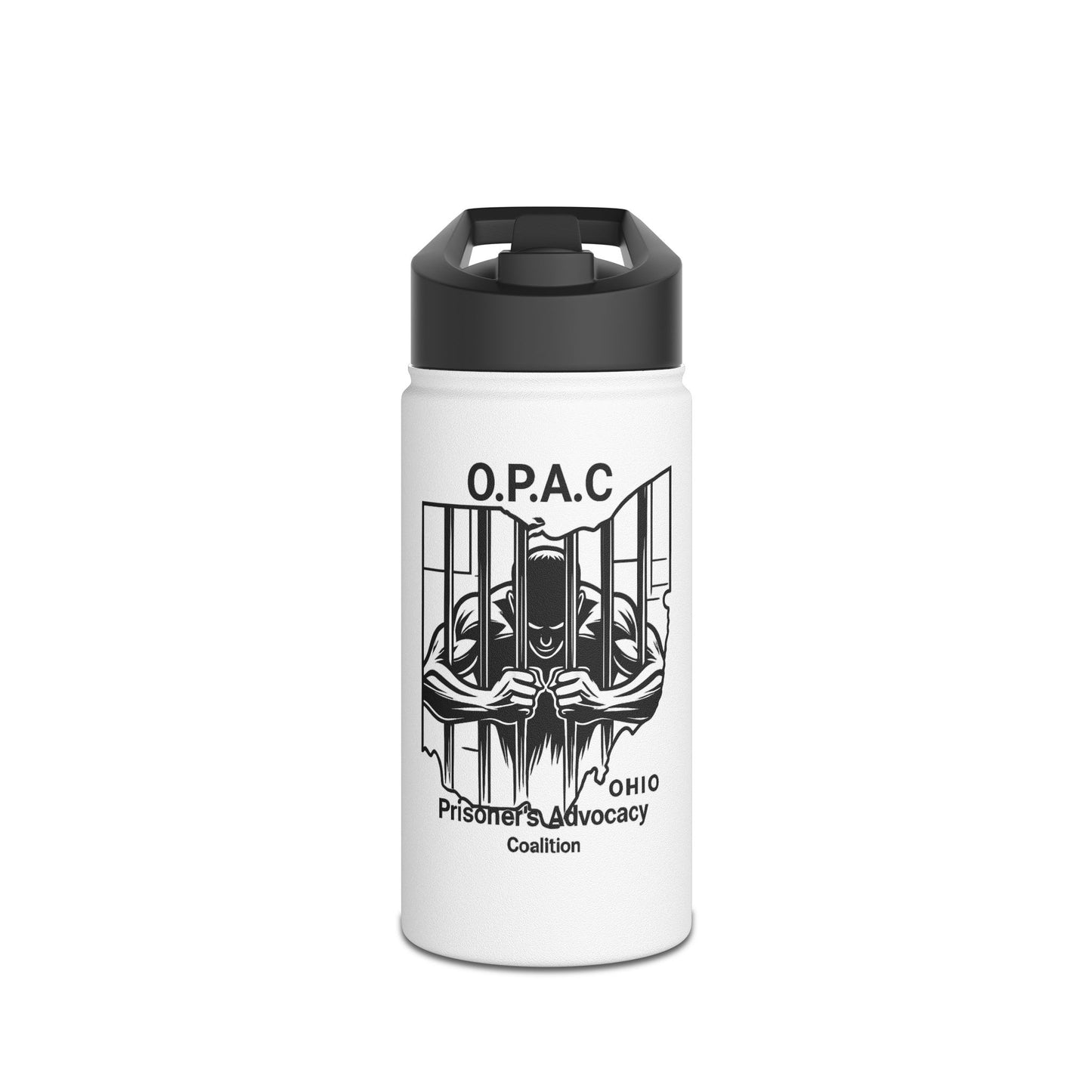 O.P.A.C. Prisoner Advocacy Stainless Steel Water Bottle, Eco-Friendly Hydration, Gift for Activists, Travel Mug for Protesters, Support Prison Reform