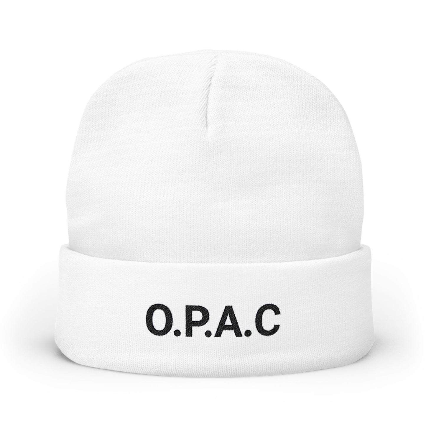 O.P.A.C. MID Black- Lettered Text Custom Embroidered Knit Beanie - Cozy Fashion Accessory, Winter Gift, O.P.A.C. Beanie, Streetwear Essential, Unisex Hat