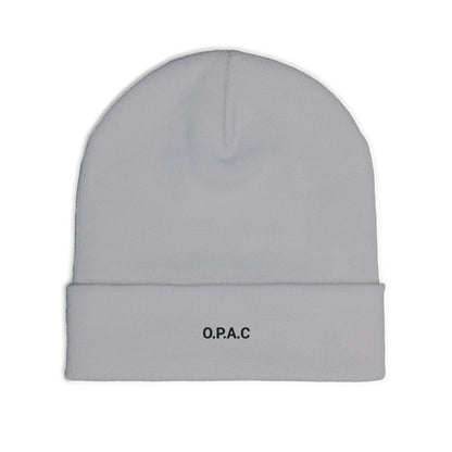 O.P.A.C. SMALL Black- Lettered Text Custom Embroidered Knit Beanie - Cozy Fashion Accessory, Winter Gift, O.P.A.C. Beanie, Streetwear Essential, Unisex Hat