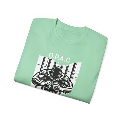 White O.P.A.C. Logo Advocacy Tee, Unisex Cotton T-Shirt for Supporters, Prison Advocacy, Social Justice, Awareness Shirt, Gift for Activists