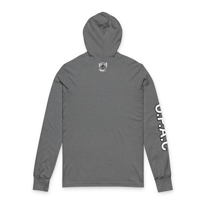 O.P.A.C. White-Lettered Text Advocacy Graphic Hooded Long White-Lettered Text Sleeve Tee, Prisoner Rights Awareness