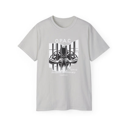 White O.P.A.C. Logo Advocacy Tee, Unisex Cotton T-Shirt for Supporters, Prison Advocacy, Social Justice, Awareness Shirt, Gift for Activists