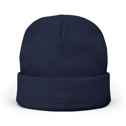 O.P.A.C. SMALL Black- Lettered Text Custom Embroidered Knit Beanie - Cozy Fashion Accessory, Winter Gift, O.P.A.C. Beanie, Streetwear Essential, Unisex Hat
