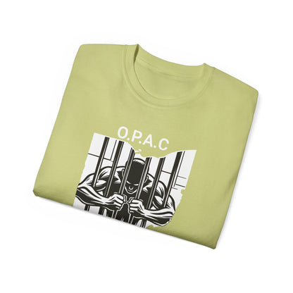 White O.P.A.C. Logo Advocacy Tee, Unisex Cotton T-Shirt for Supporters, Prison Advocacy, Social Justice, Awareness Shirt, Gift for Activists