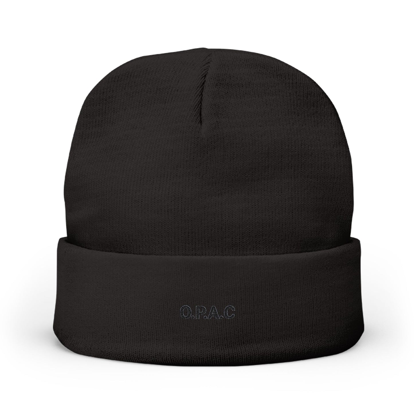 O.P.A.C. SMALL Black- Lettered Text Custom Embroidered Knit Beanie - Cozy Fashion Accessory, Winter Gift, O.P.A.C. Beanie, Streetwear Essential, Unisex Hat