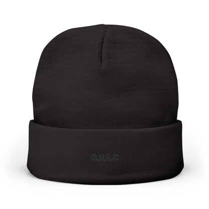 O.P.A.C. SMALL Black- Lettered Text Custom Embroidered Knit Beanie - Cozy Fashion Accessory, Winter Gift, O.P.A.C. Beanie, Streetwear Essential, Unisex Hat