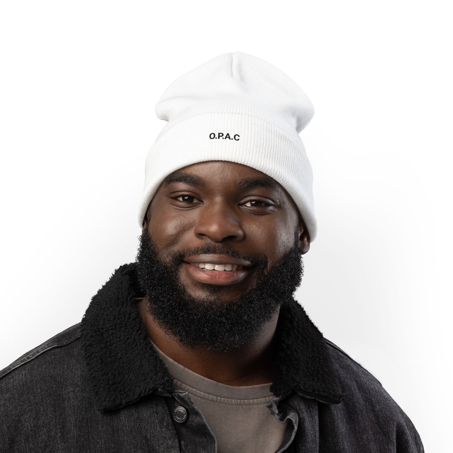 O.P.A.C. SMALL Black- Lettered Text Custom Embroidered Knit Beanie - Cozy Fashion Accessory, Winter Gift, O.P.A.C. Beanie, Streetwear Essential, Unisex Hat