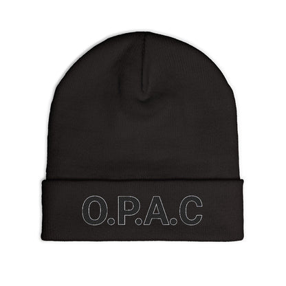 O.P.A.C. BIG Black- Lettered Text Custom Embroidered Knit Beanie - Cozy Fashion Accessory, Winter Gift, O.P.A.C. Beanie, Streetwear Essential, Unisex Hat