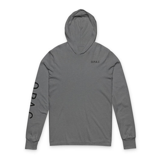 O.P.A.C. Black-Lettered Text Advocacy Graphic Hooded Long Black-Lettered Text Sleeve Tee, Prisoner Rights Awareness