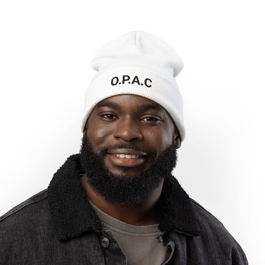 O.P.A.C. MID Black- Lettered Text Custom Embroidered Knit Beanie - Cozy Fashion Accessory, Winter Gift, O.P.A.C. Beanie, Streetwear Essential, Unisex Hat
