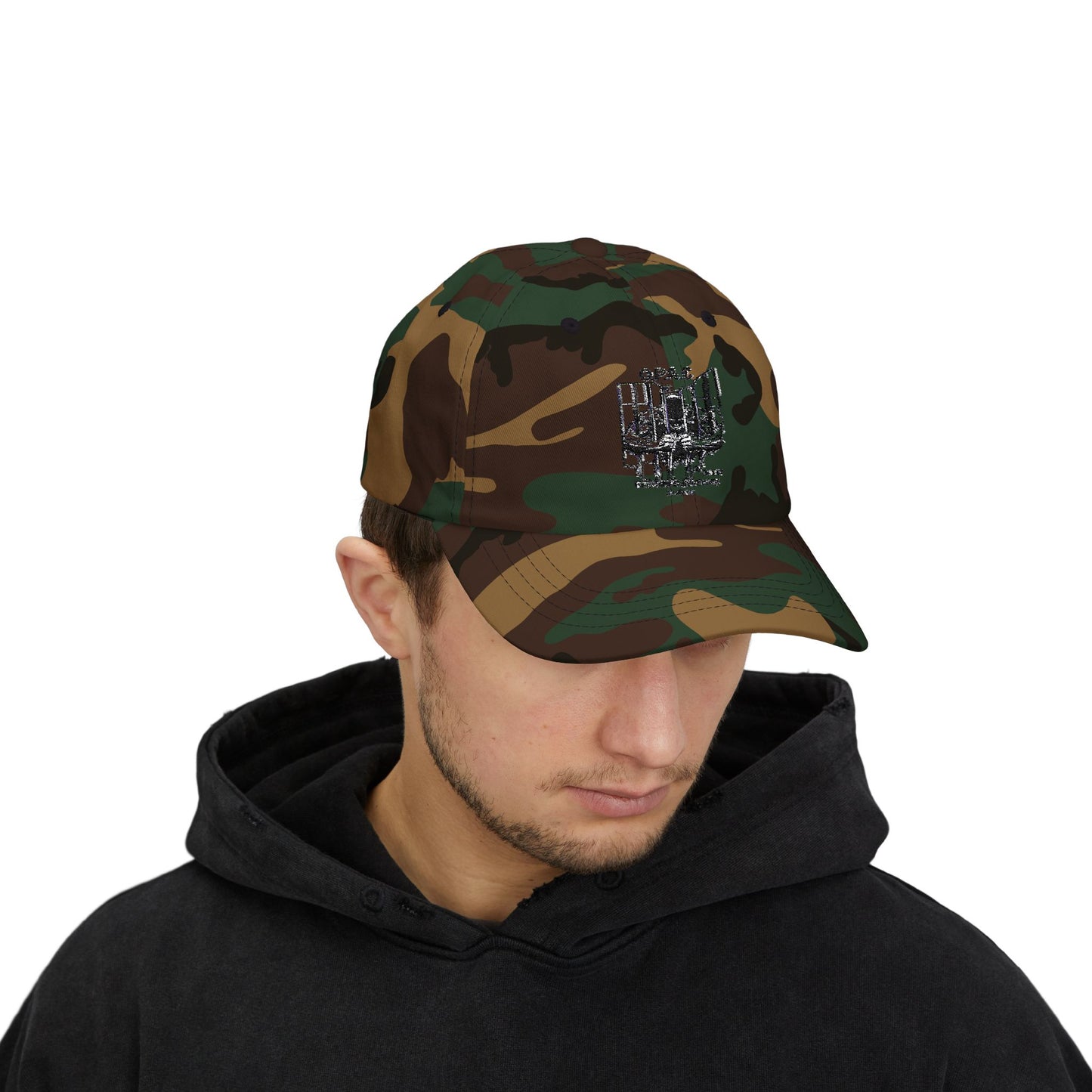 Black Embroidered Patch Logo Dad Cap