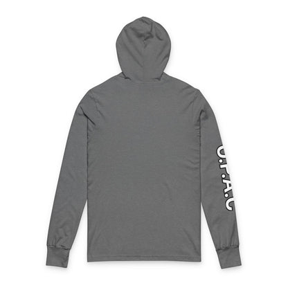 O.P.A.C. Unisex Advocacy White Graphic Hooded Long White-Lettered Text Sleeve Tee, Prisoner Rights Awareness