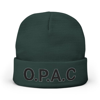 O.P.A.C. BIG Black- Lettered Text Custom Embroidered Knit Beanie - Cozy Fashion Accessory, Winter Gift, O.P.A.C. Beanie, Streetwear Essential, Unisex Hat