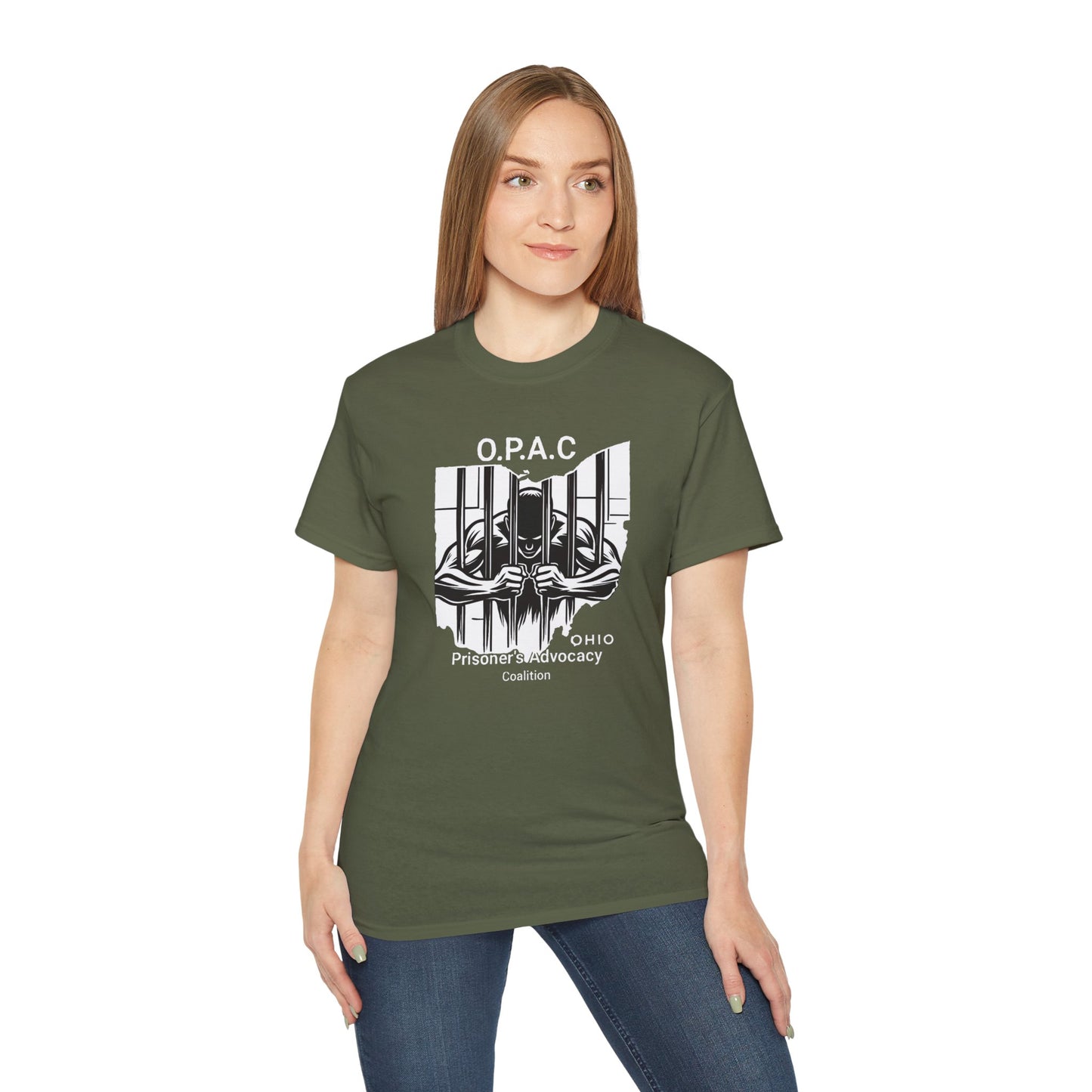 White O.P.A.C. Logo Advocacy Tee, Unisex Cotton T-Shirt for Supporters, Prison Advocacy, Social Justice, Awareness Shirt, Gift for Activists
