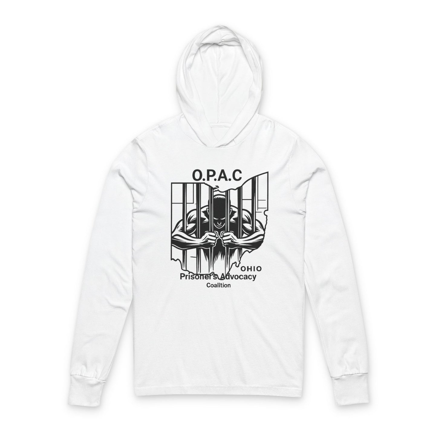 O.P.A.C. Advocacy Graphic Hooded Long Sleeve Tee, Prisoner Rights Awareness