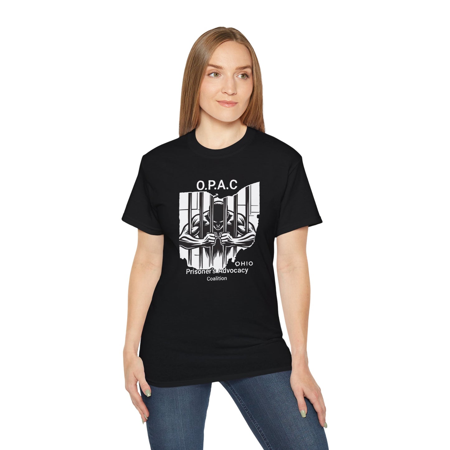White O.P.A.C. Logo Advocacy Tee, Unisex Cotton T-Shirt for Supporters, Prison Advocacy, Social Justice, Awareness Shirt, Gift for Activists