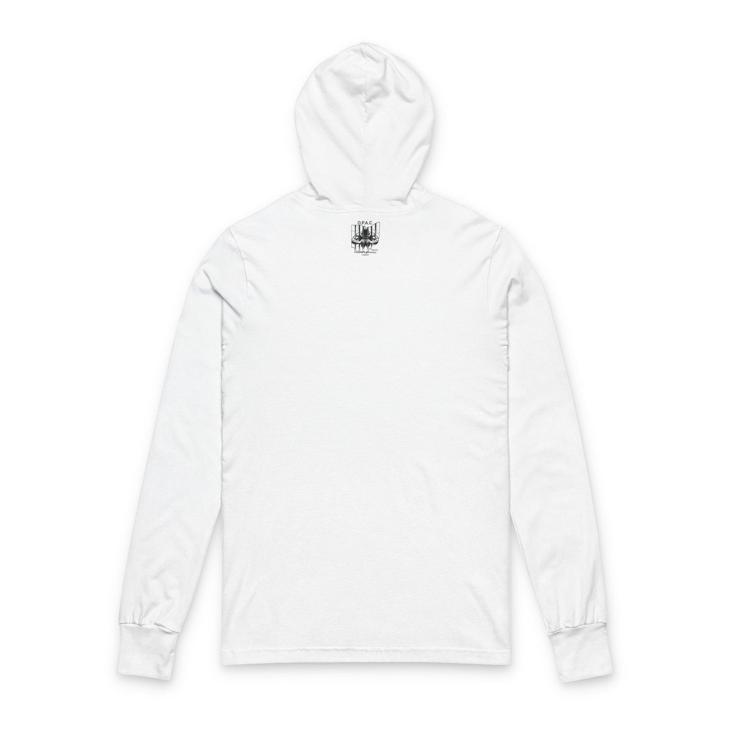 O.P.A.C. Black-Lettered Text Advocacy Graphic Hooded Long Sleeve Tee, Prisoner Rights Awareness, Unisex