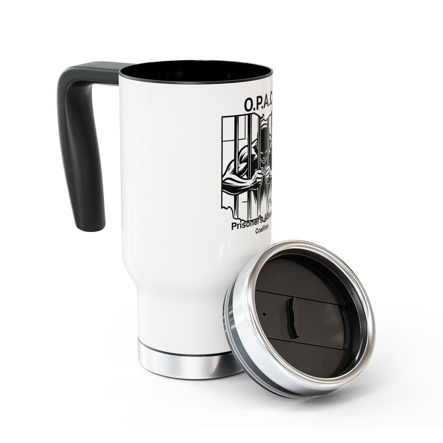 O.P.A.C. Advocacy Travel Mug – Stainless Steel Coffee Cup, Prisoner's Rights Support, Gift for Activists, Eco-Friendly Mug, Fundraising Merchandise