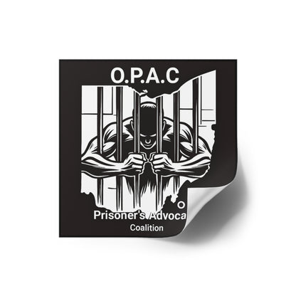 Prison Advocacy Laminate Stickers, Square, Black, O.P.A.C. Designs, Justice Reform, Awareness Campaign, Activism, Prisoner Rights