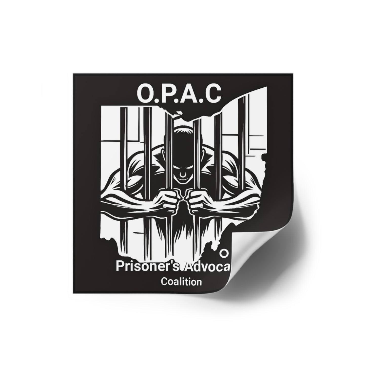 Prison Advocacy Laminate Stickers, Square, Black, O.P.A.C. Designs, Justice Reform, Awareness Campaign, Activism, Prisoner Rights