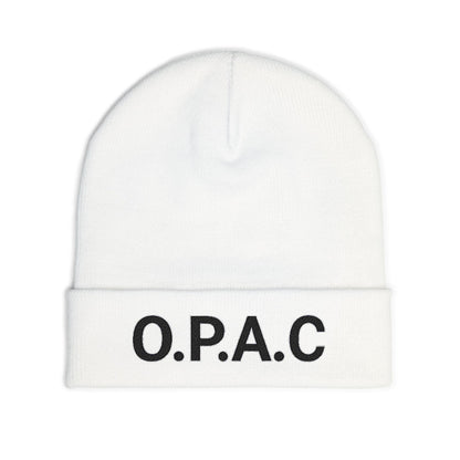 O.P.A.C. BIG Black- Lettered Text Custom Embroidered Knit Beanie - Cozy Fashion Accessory, Winter Gift, O.P.A.C. Beanie, Streetwear Essential, Unisex Hat
