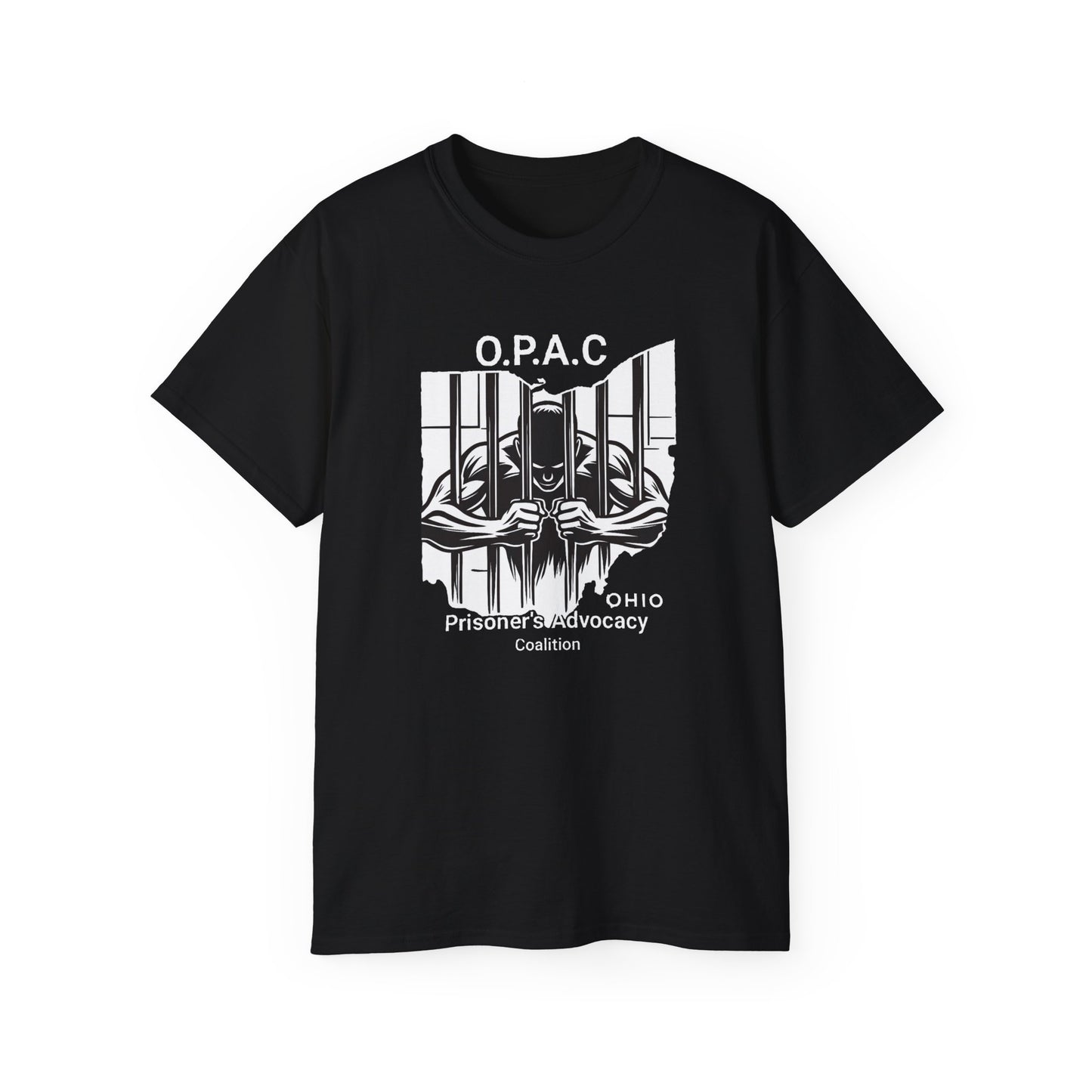 White O.P.A.C. Logo Advocacy Tee, Unisex Cotton T-Shirt for Supporters, Prison Advocacy, Social Justice, Awareness Shirt, Gift for Activists