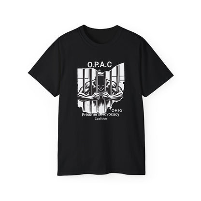 White O.P.A.C. Logo Advocacy Tee, Unisex Cotton T-Shirt for Supporters, Prison Advocacy, Social Justice, Awareness Shirt, Gift for Activists